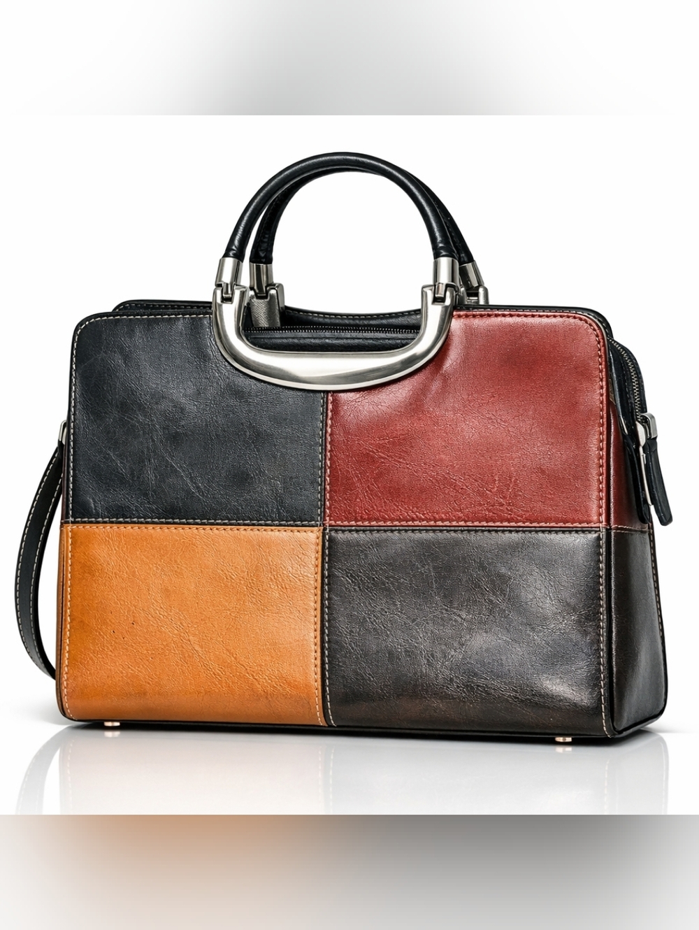 Gucci Patchwork Leather Satchel - Black, Red, Tan, Brown